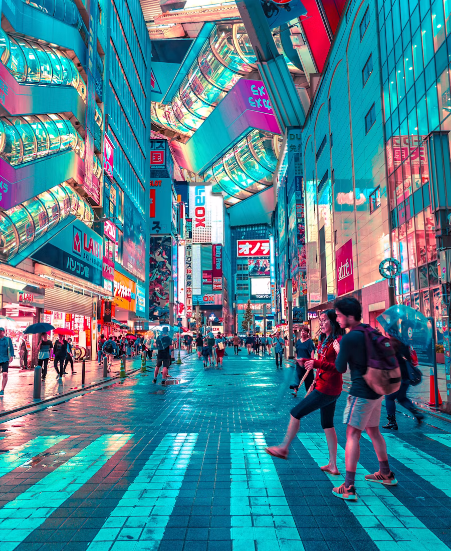 Tokyo city lights and street crossings